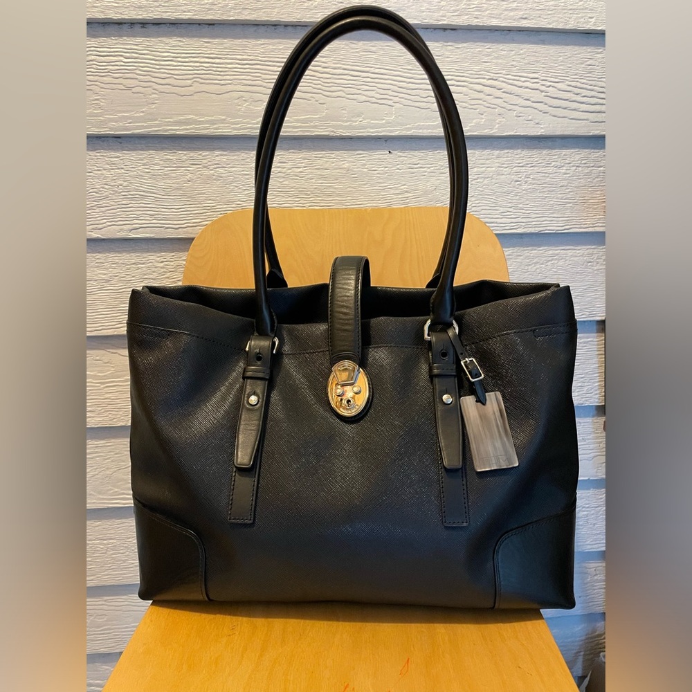 TUMI Black Tote Satchel Bag Double Handle Handbag w Key Lock